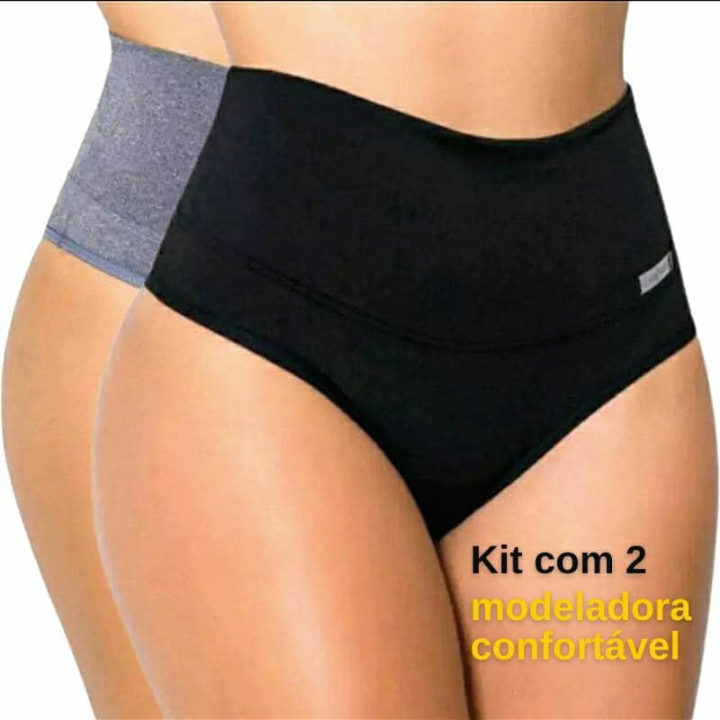 kit 2 calcinha modeladora cós alto para modelar e seca barriga, grande e confortável preta e cinza tipo cinta feminina.