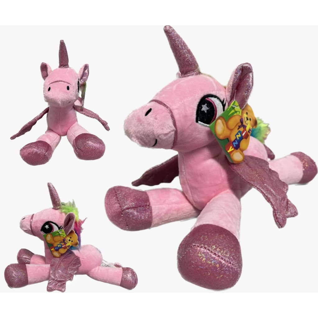 Unicórnio Pelúcia Deitado Asas Glitter Fofinho 30 Cm Lindo