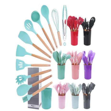 Kit 12 Peças conjunto utensílios Silicone De Cozinha Colher escumadeira concha escumadeiras fouet espatula de cozinha pegador de macarrao