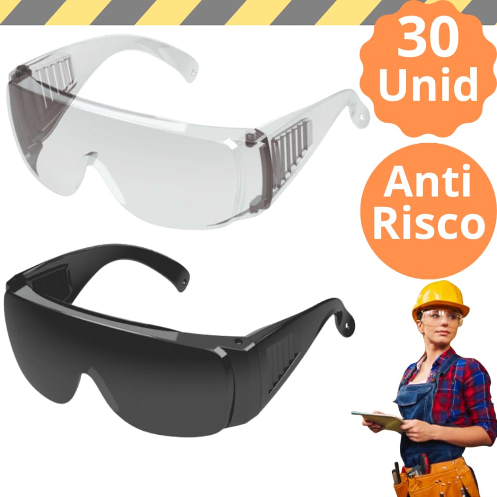 30 Unid Óculos Proteção Epi Protector Proteção Pessoal Incolor Fume Sobrepor Outro Oculos