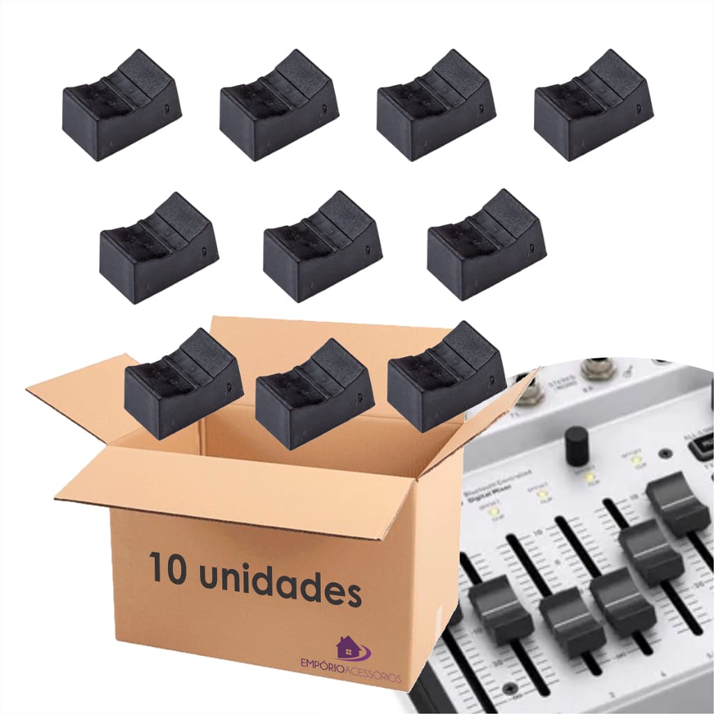 Kit 10 Knob Deslizante Pequeno Mesa Som Potenciometro Preto