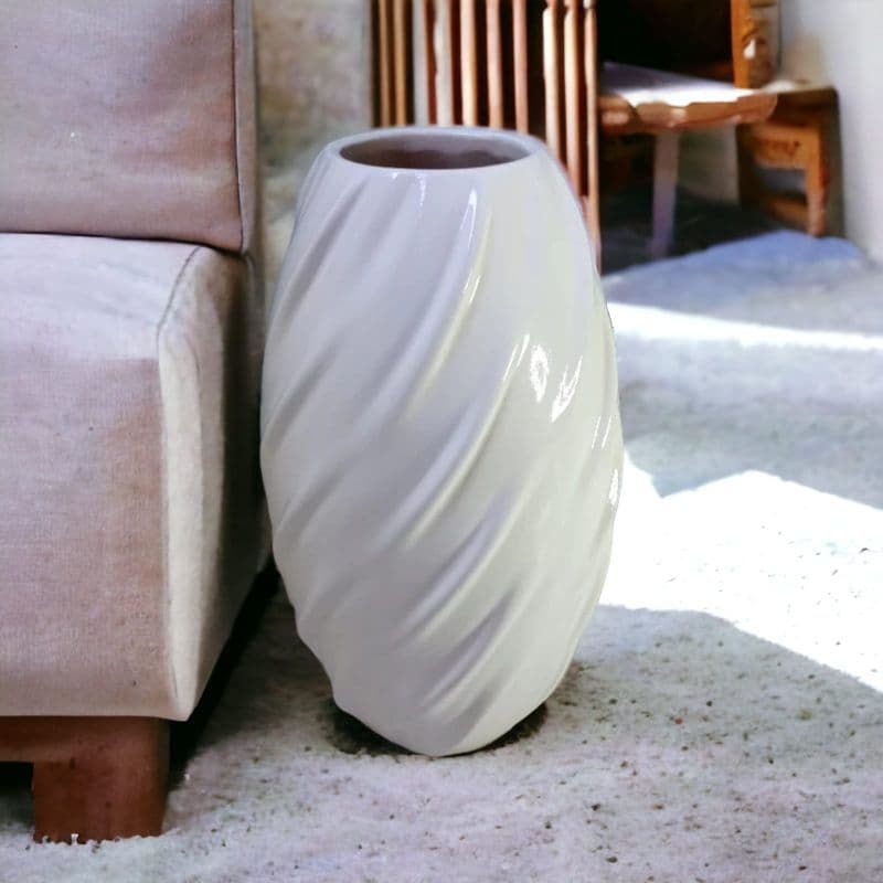 Vaso Moderno Floreira Parafuso Grande em Cerâmica Branco Brilhoso Decorativo Decoração de Interiores