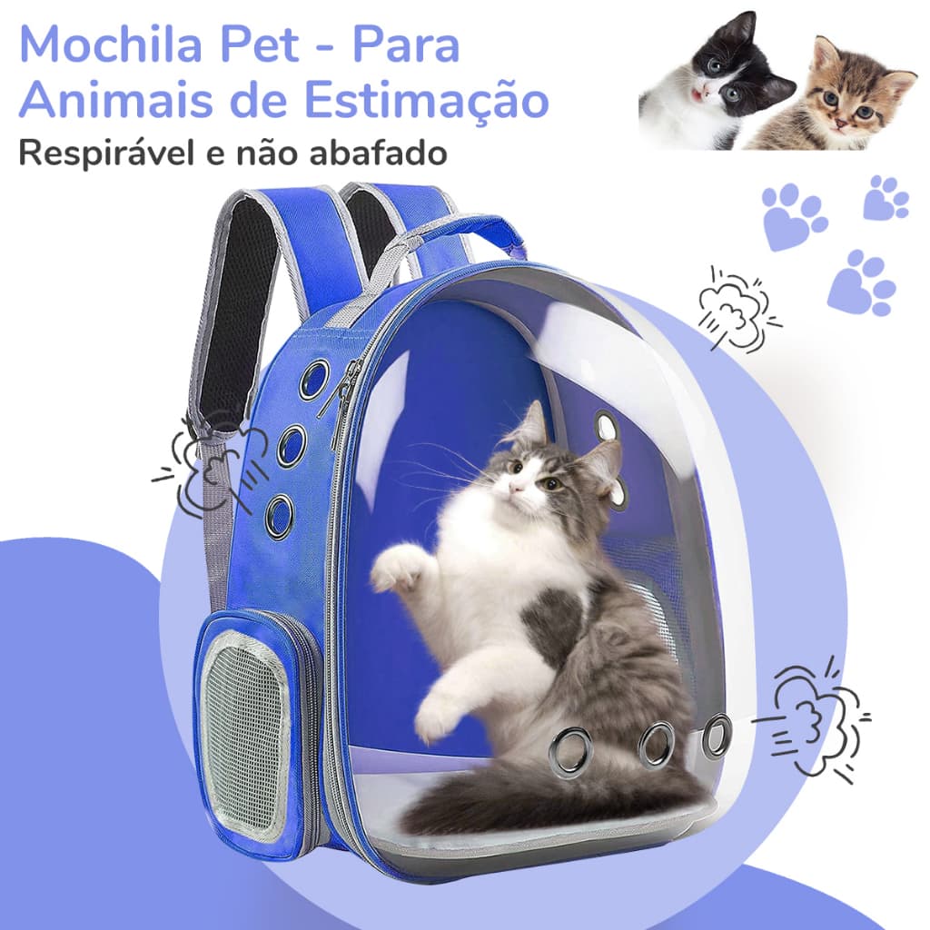 Mochila Pet Astronauta Cães e Gatos Animais Transparente Passeio Respirável Visão Panorâmica