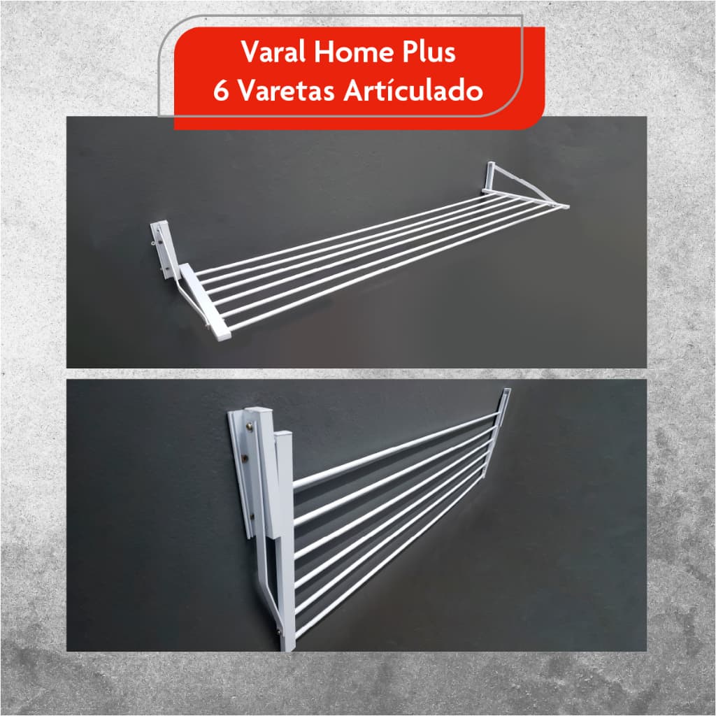 Varal De Parede Retratil Dobravel 6 Varetas Aluminio Home Plus SOB MEDIDA - Bitenfer Varais