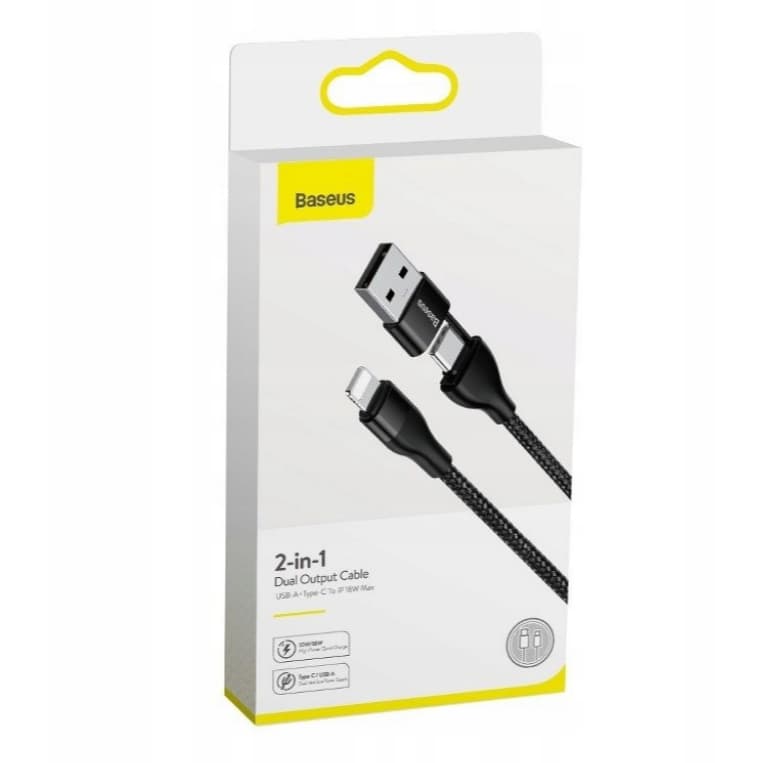Cabo USB-C + USB para Lightning Baseus PD 18W 1m