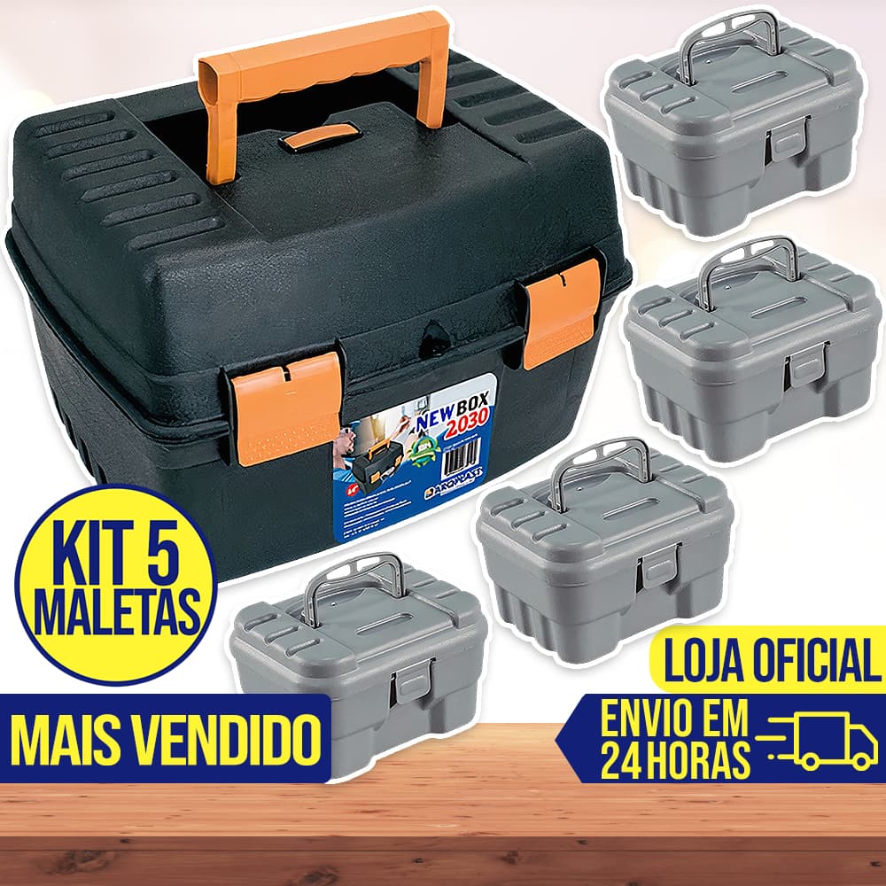Kit 5 Maletas Caixa de Ferramentas Grande Organizadora Reforçada Multiuso Resistente Plástica