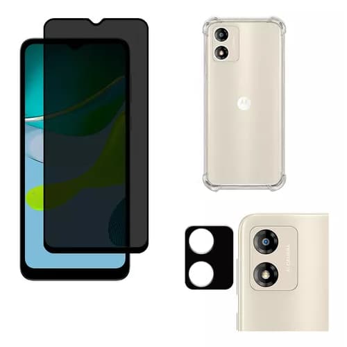 Kit Para Motorola Moto E13 Película Privacidade + Capa Capinha Anti Shock+Pelicula Camera 3D