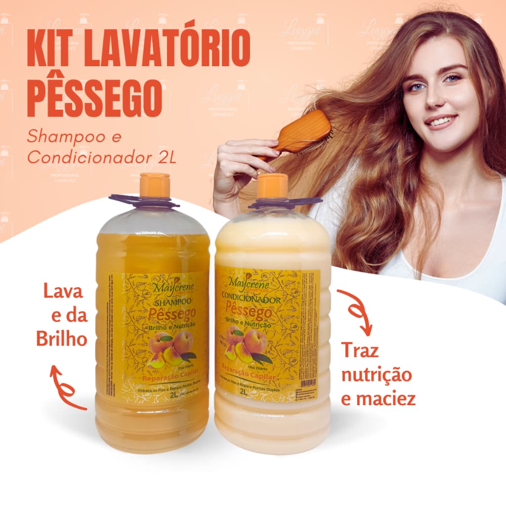 Kit Lavatório Pêssego (Shampoo + Condicionador) Nutrição e Brilho Maycrene 2 Litros - 2 Produtos