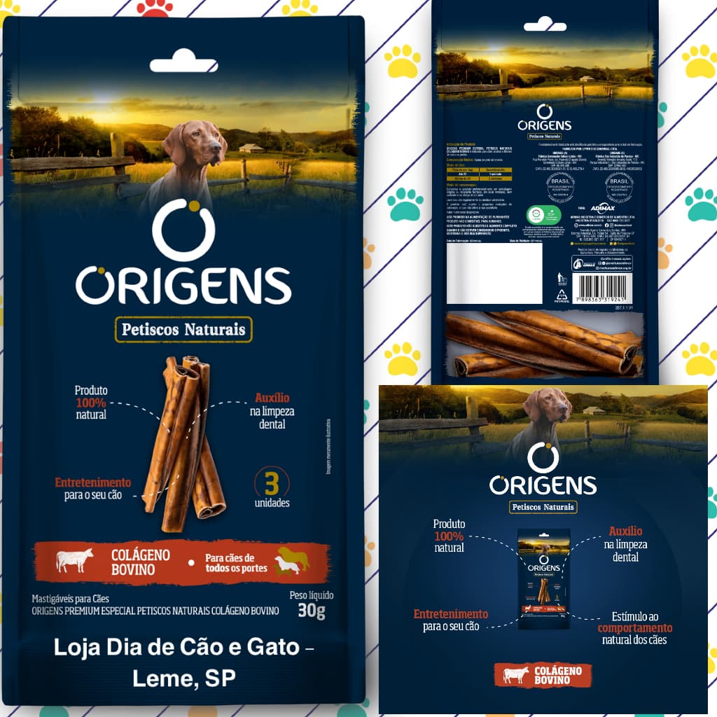 Mordedor Natural - Origens Premium Especial Petiscos Naturais Colágeno Bovino (3un. 30g)