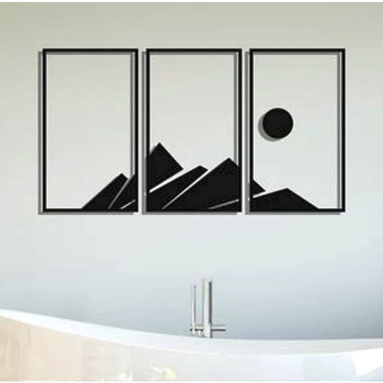 Trio de Quadros vazados Mdf Sol e Montanha Aplique de Parede quadro decorativo