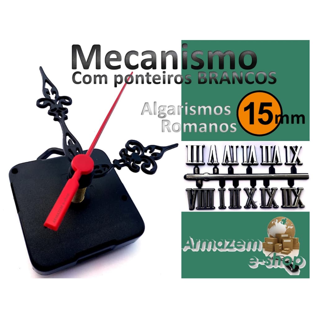Kit 2 Maquinas De Relogio 22mm + Numeros Romanos + Ponteiros