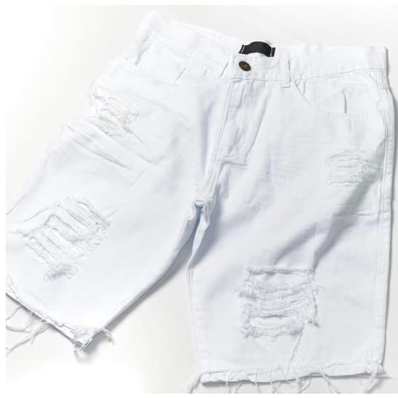 short masculino jeans bermuda rasgada branca para o ano novo