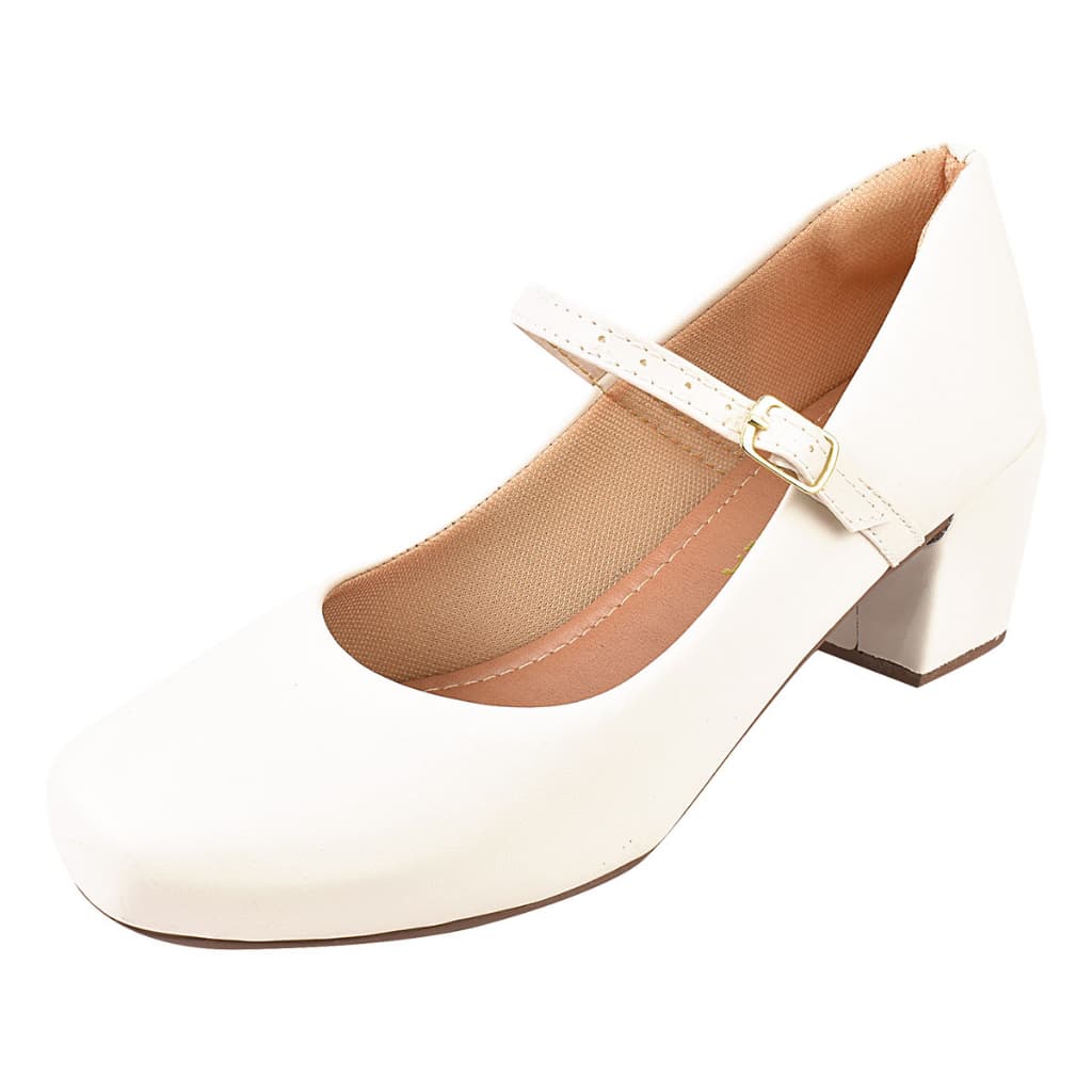Sapato Scarpin Feminino Boneca Bailarina Donatella Bico Quadrado Salto Alto Bloco Santorine Fivela Novo Confort
