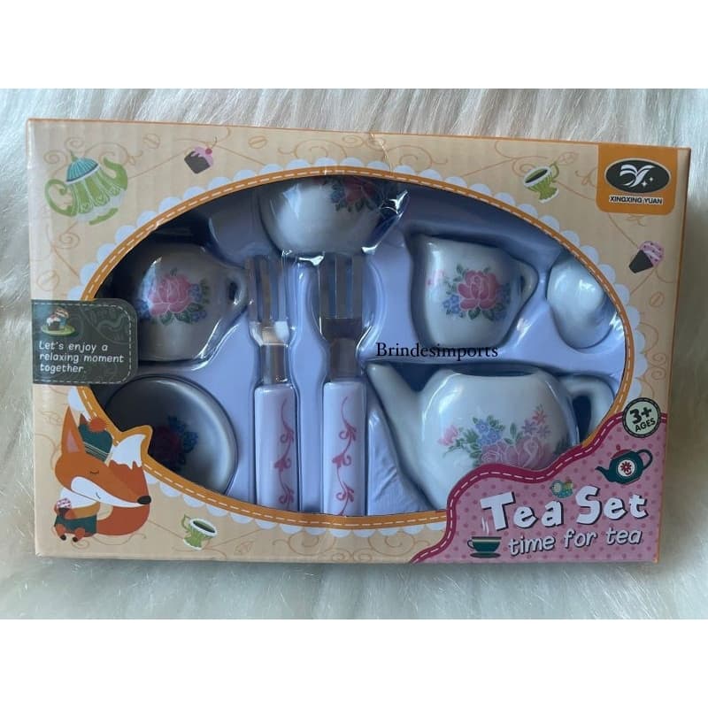 Kit Festa Do Chá Da Tarde 9 Pçs Porcelana Infantil Tea Set Kit para Crianças