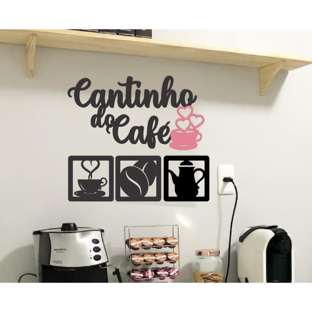 APLIQUE CANTINHO DO CAFÉ MDF PRETO E ROSA ALTO RELEVO ALTA QUALIDADE
