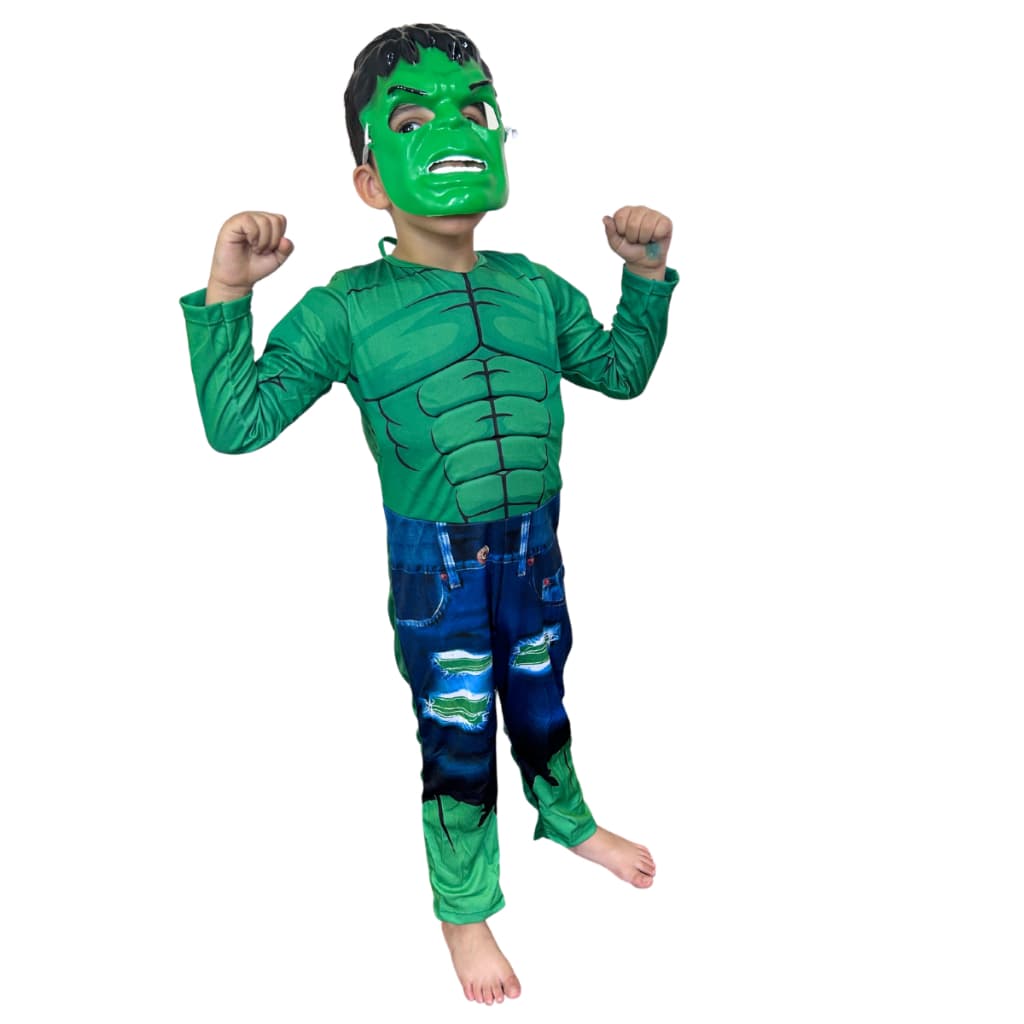 Fantasia Infantil Longa Hulk Com Enchimento Com Máscara