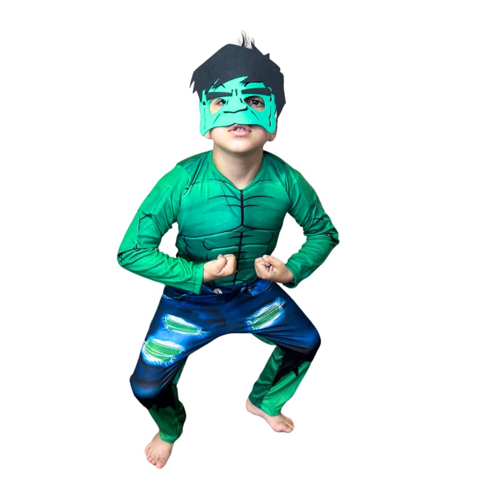 Fantasia Infantil Longa Hulk Com Enchimento Com Máscara Eva