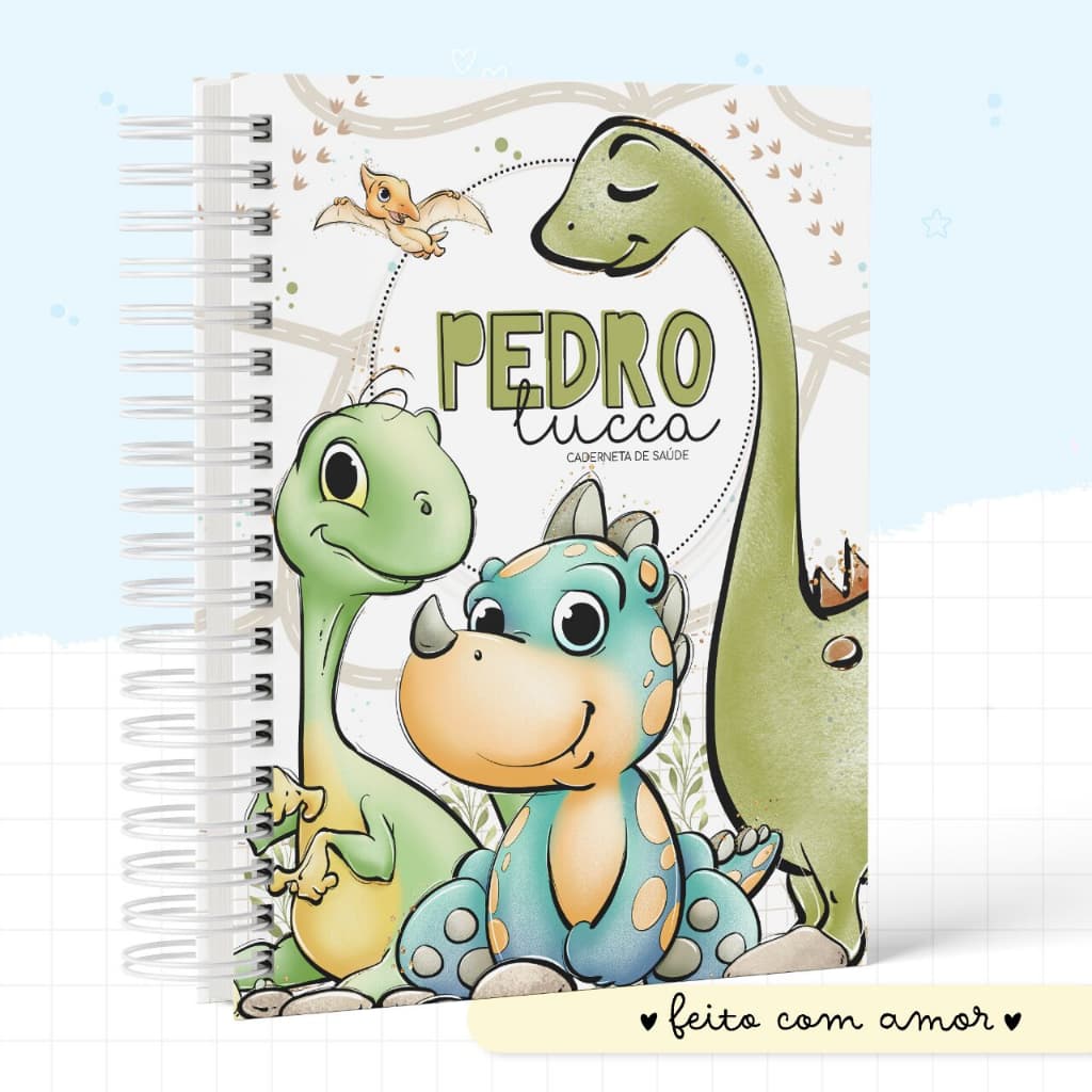 Caderneta de Vacina  Dinossauros Personalizada C/ Nome - Capa dura