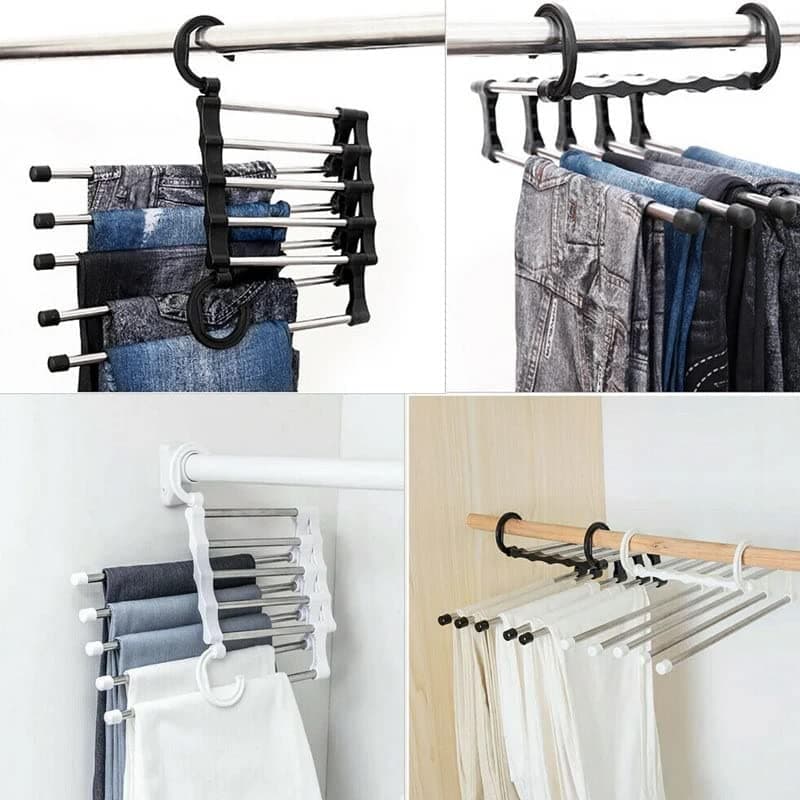 Cabide 5 em 1 Retrátil Multifuncional Aço Calças Jeans