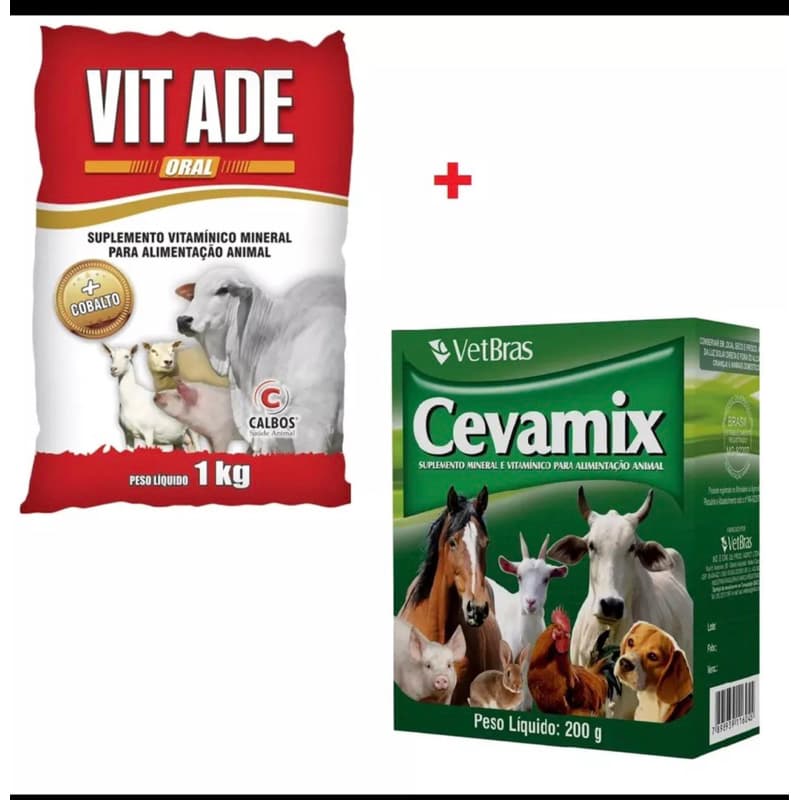 Kit Ganho De Massa Peso Animal Suplemento Mineral Vitaminico VIT ADE 1kg + Suplemento Mineral Fortificante CEVAMIX 200gr