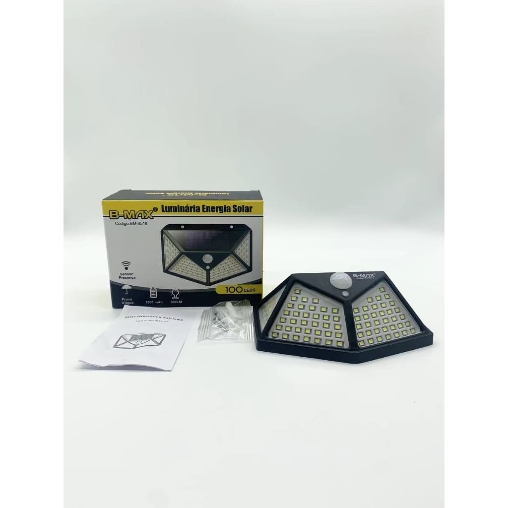 Kit C/5 Luminária Solar 100 Leds Com Sensor Presença Movimento Fotocélula Sem Fio à Prova D' Água