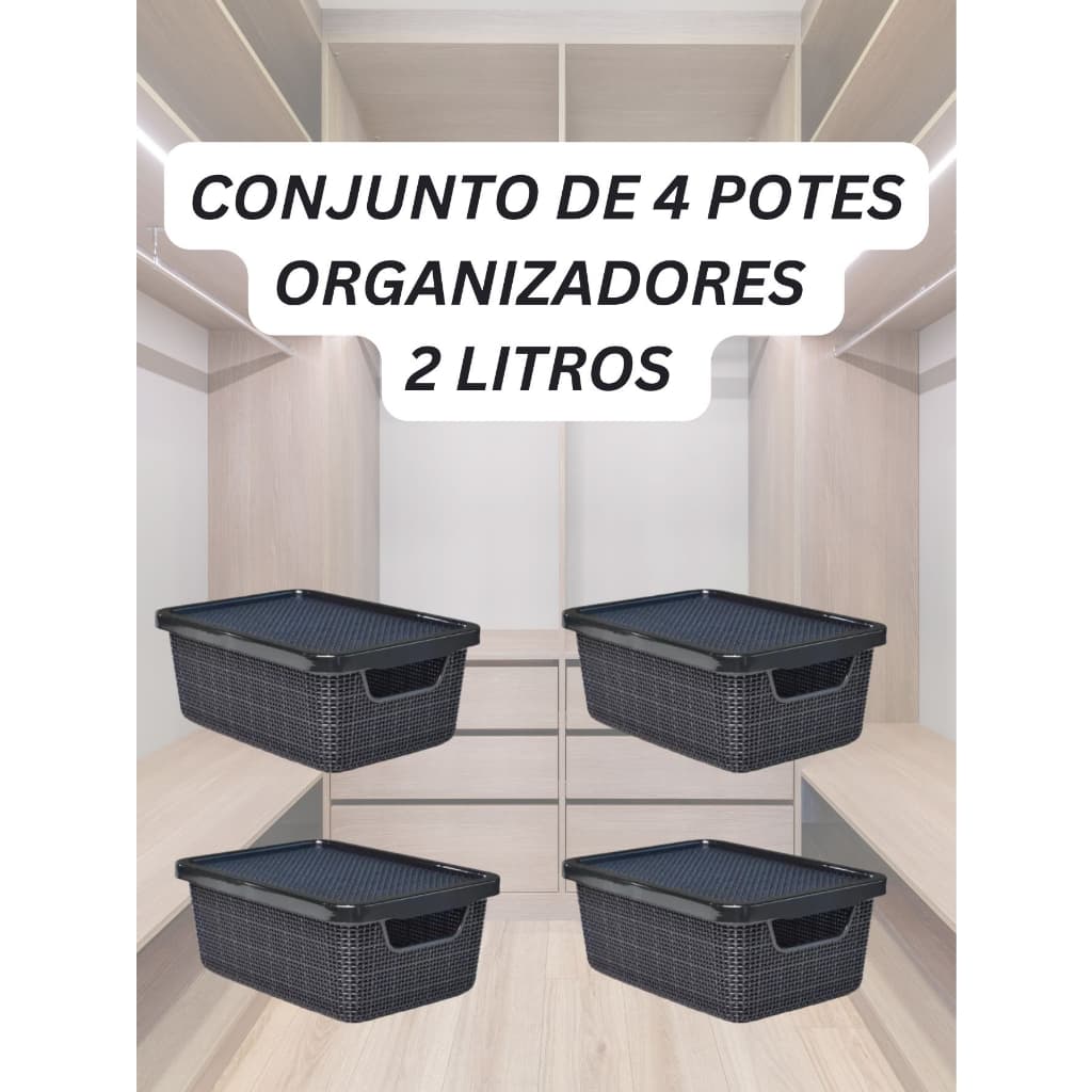Conjunto Cesto Organizador 2 Litros com 4 unidades Escritório Casa Decoração