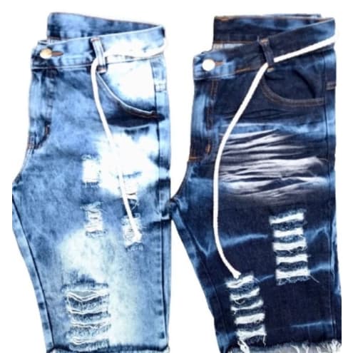 Kit com 2 Bermudas Masculina Jeans Rasgada Clara e Escura Desfiada Para Presente Envio Imediato