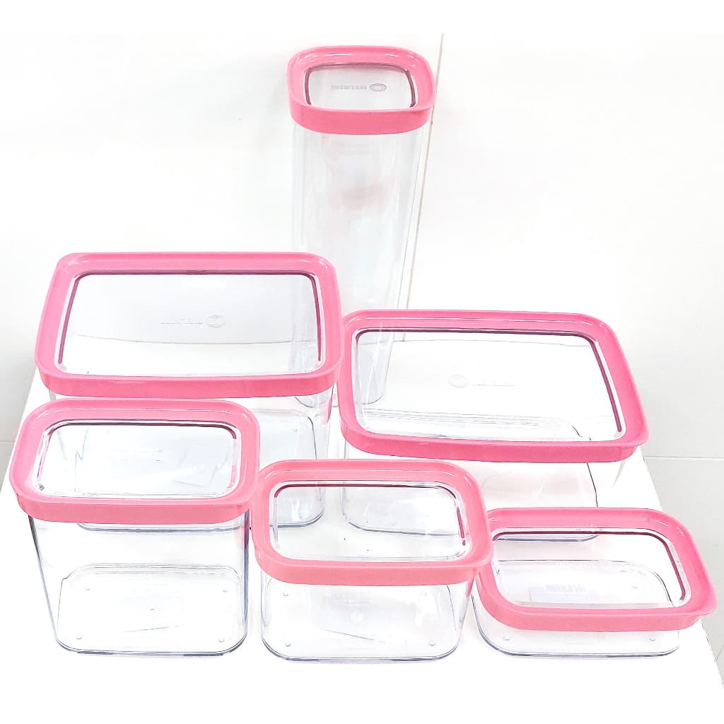 Conj. Cozinha 6 pçs. Transparente Tampa Rosa Potes Herméticos Para Alimentos e Mantimentos Helsim