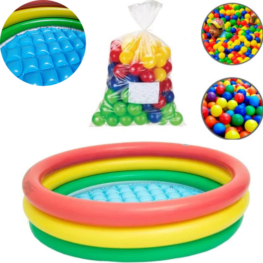 PISCINA INFLAVEL 126 LITROS COM 100 BOLINHAS COLORIDA FUNDO INFLAVEL