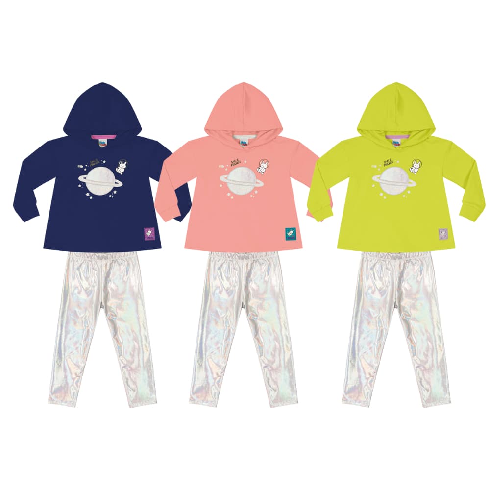 Conjunto Blusa E Calça Legging Holográfica Feminina Bebê Menina Criança Infantil Kiko E Kika Ref 10536