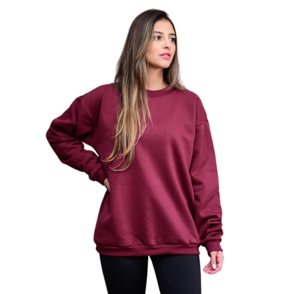 Blusa Feminina Moletom Gola Redonda Lisa Básica Flanelada Quentinha - Promoção
