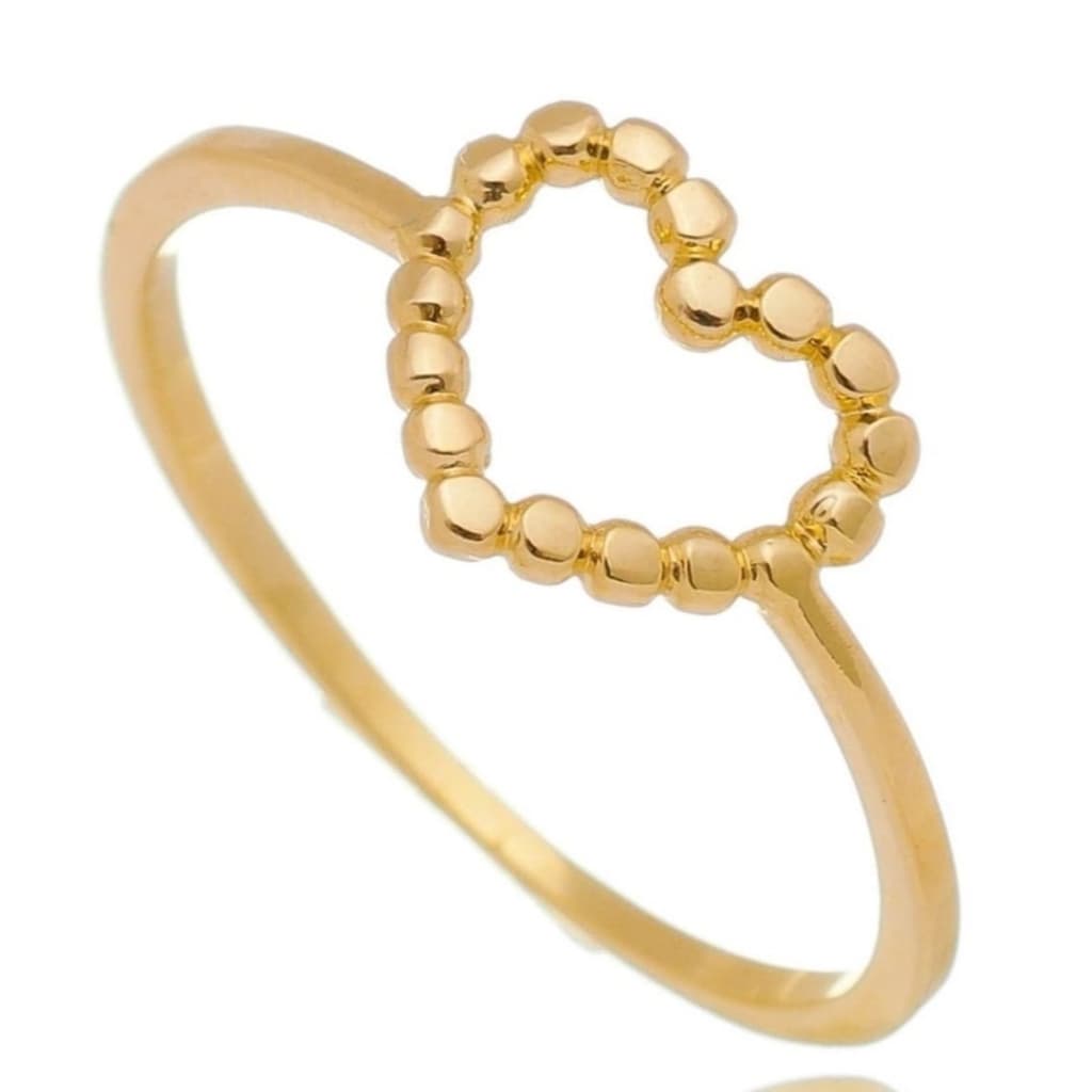 Anel de Coração Vazado Banhado a Ouro Dourado 18K Semi Joia de Luxo