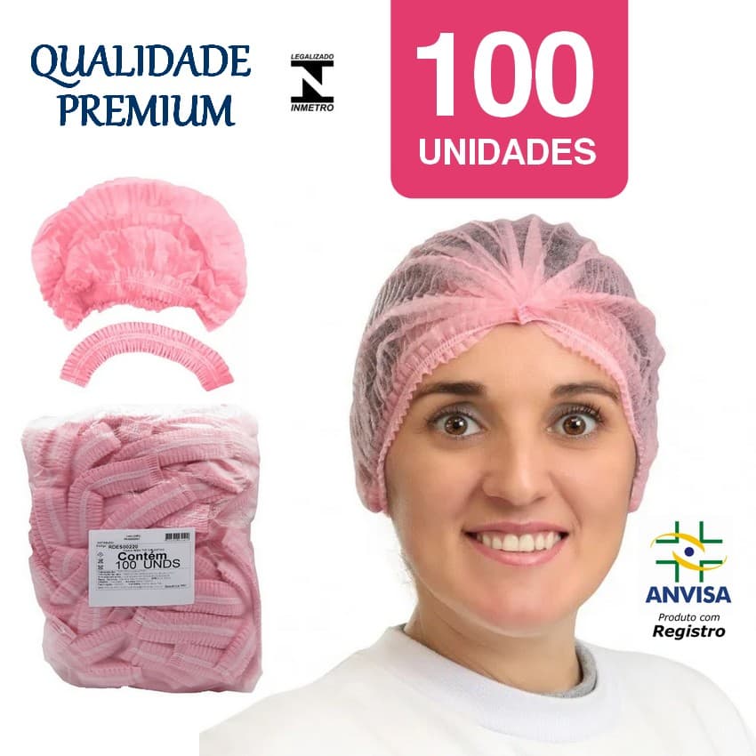 Touca Descartável TNT Rosa Elástico Sanfonada  c/ ANVISA  - Rosa, Pink e Branco