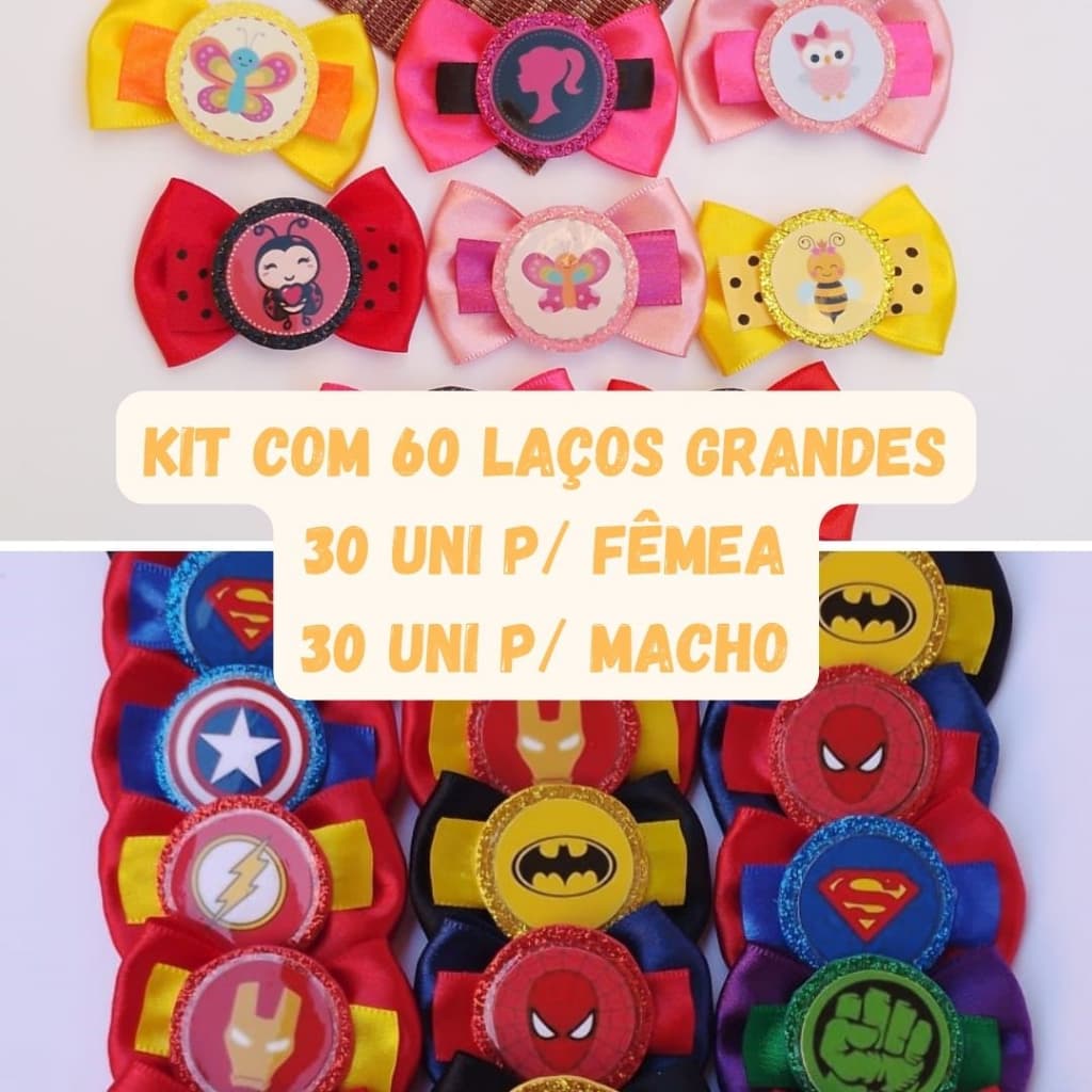 Kit de laço pet grande para banho e tosa (60 Unid.)
