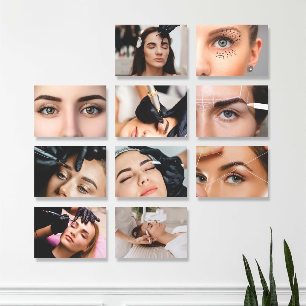 Kit 10 Placas Quadros Decorativos 28x20cm Design Sobrancelha Studio Cilios Lash Lifting Salão Beleza Q216