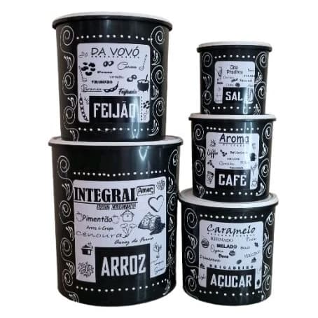 Jogo de mantimento 5 peças,jogo de lata de plástico,conjunto mantimento potes organizador