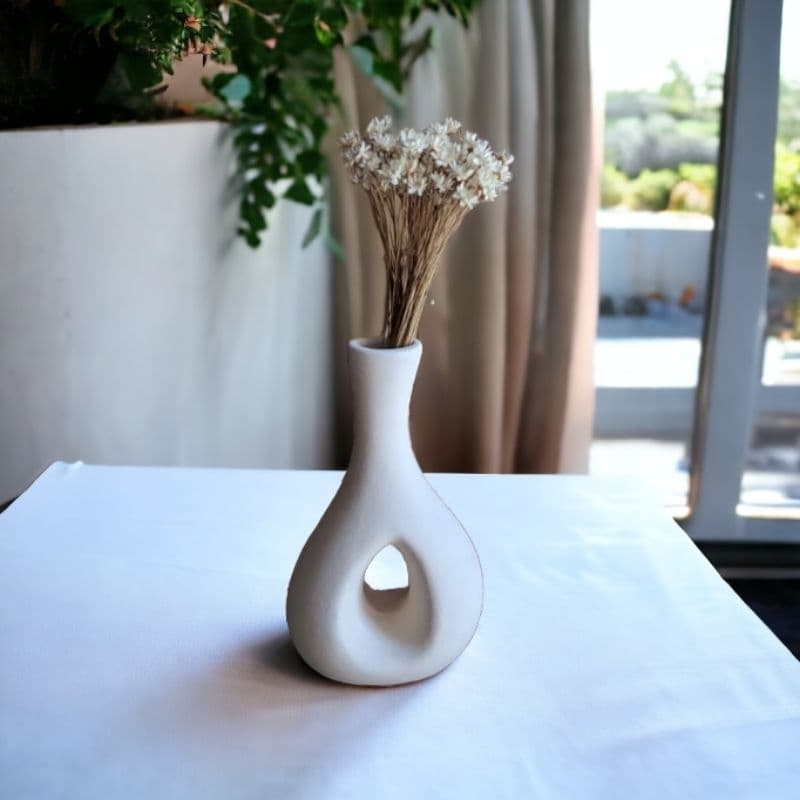 Vaso Decorativo Círculo MÈDIO em cerâmica branca fosca Decoração de Sala e Interiores