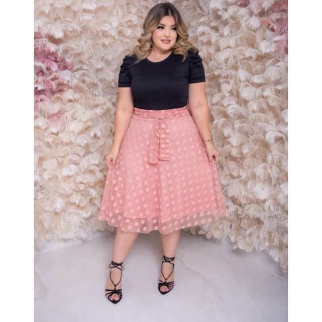 Saia Midi Em Tule Forrado Com Malha Canelado Com Laço Moda Evangélica Feminina