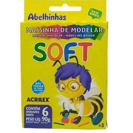 Kit com 3 caixas de massinha Soft Acrilex - 6 cores