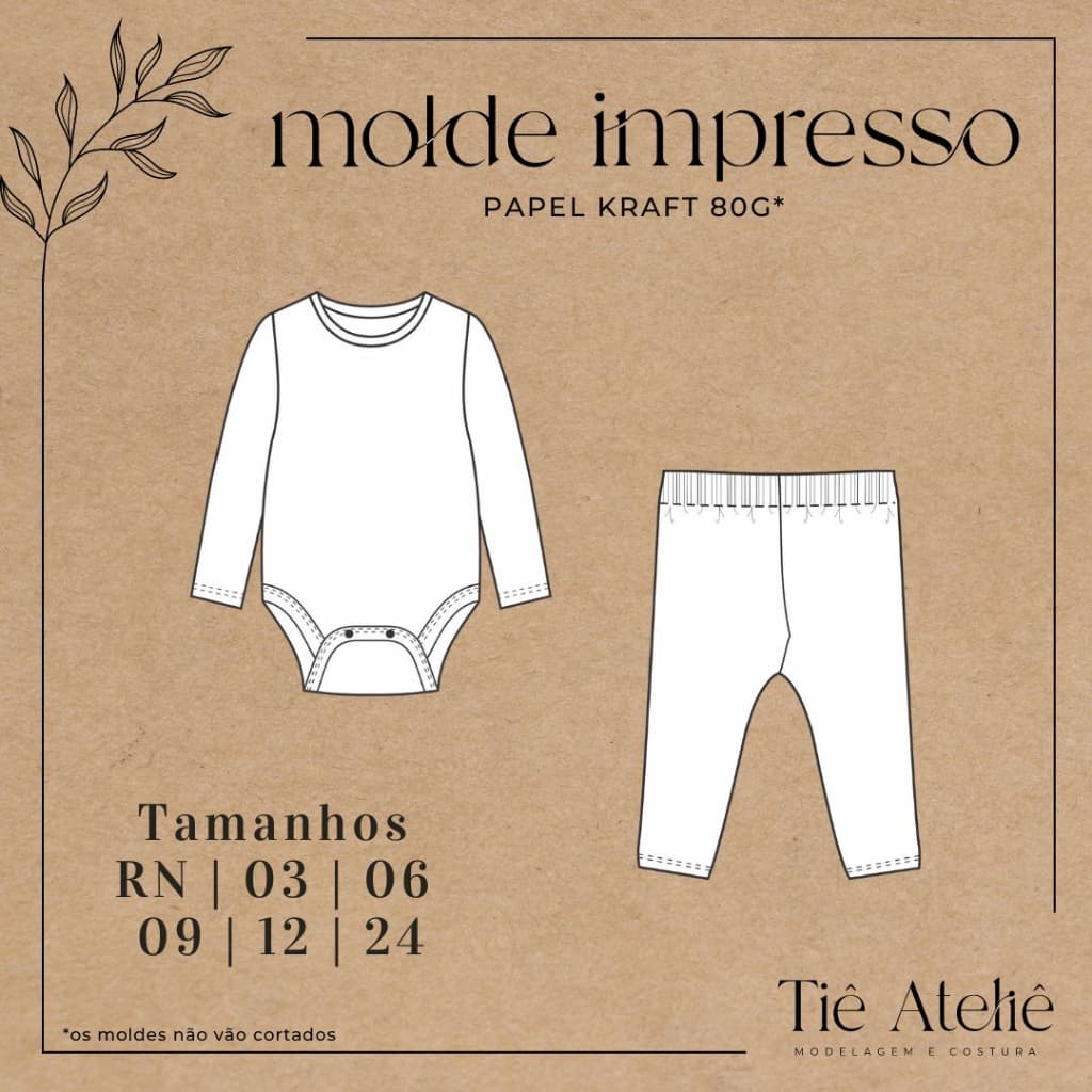 MOLDE EM PAPEL KRAFT DE CONJUNTO BODY E CALÇA PARA BEBÊ MODELAGEM PARA COSTURA