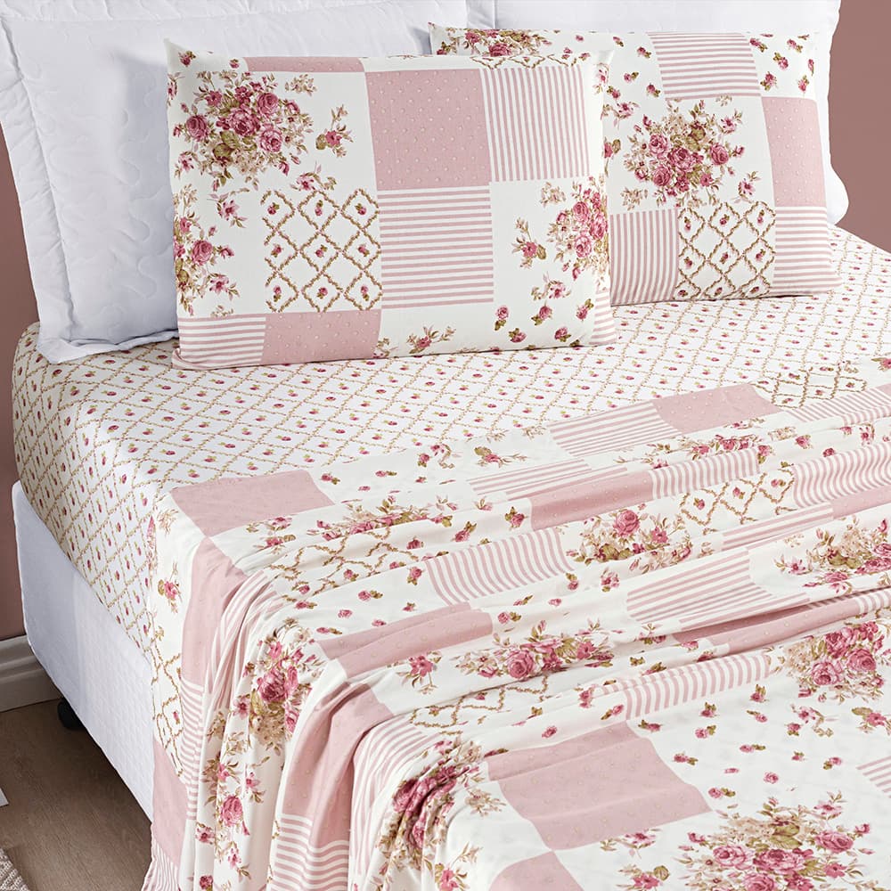 Jogo de Cama Lençol King Size 4 Peças Micropercal 200 Fios Estampados Sortidos - Lençol Super King