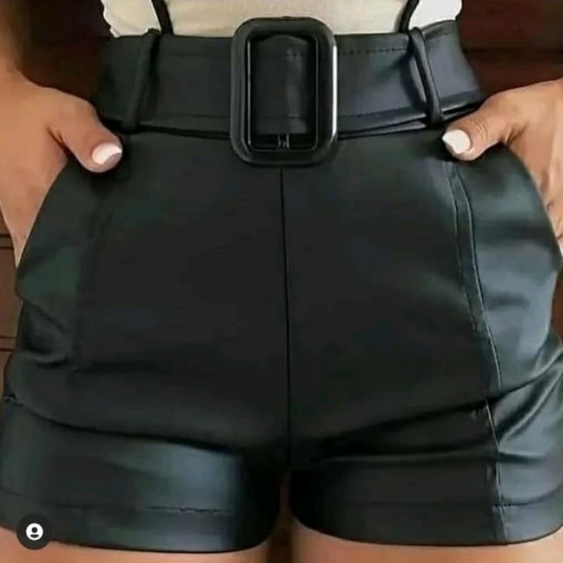 Short Feminino de Cinto Courino Cirrê Short Cintura Alta P ao G3