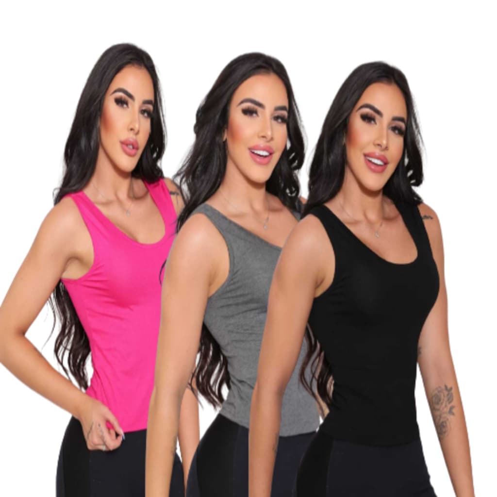 Regatinhas feminina  basica viscolycra blusa fitness academia Tendência kit 3 peças
