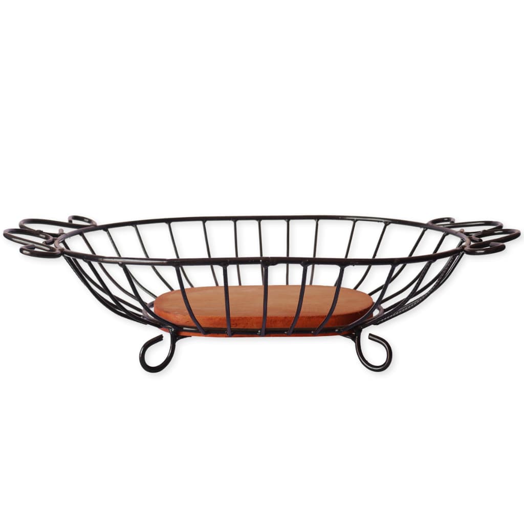 Fruteira/cesto Grande Oval De Mesa Produzida Em Ferro E Madeira Reforçada