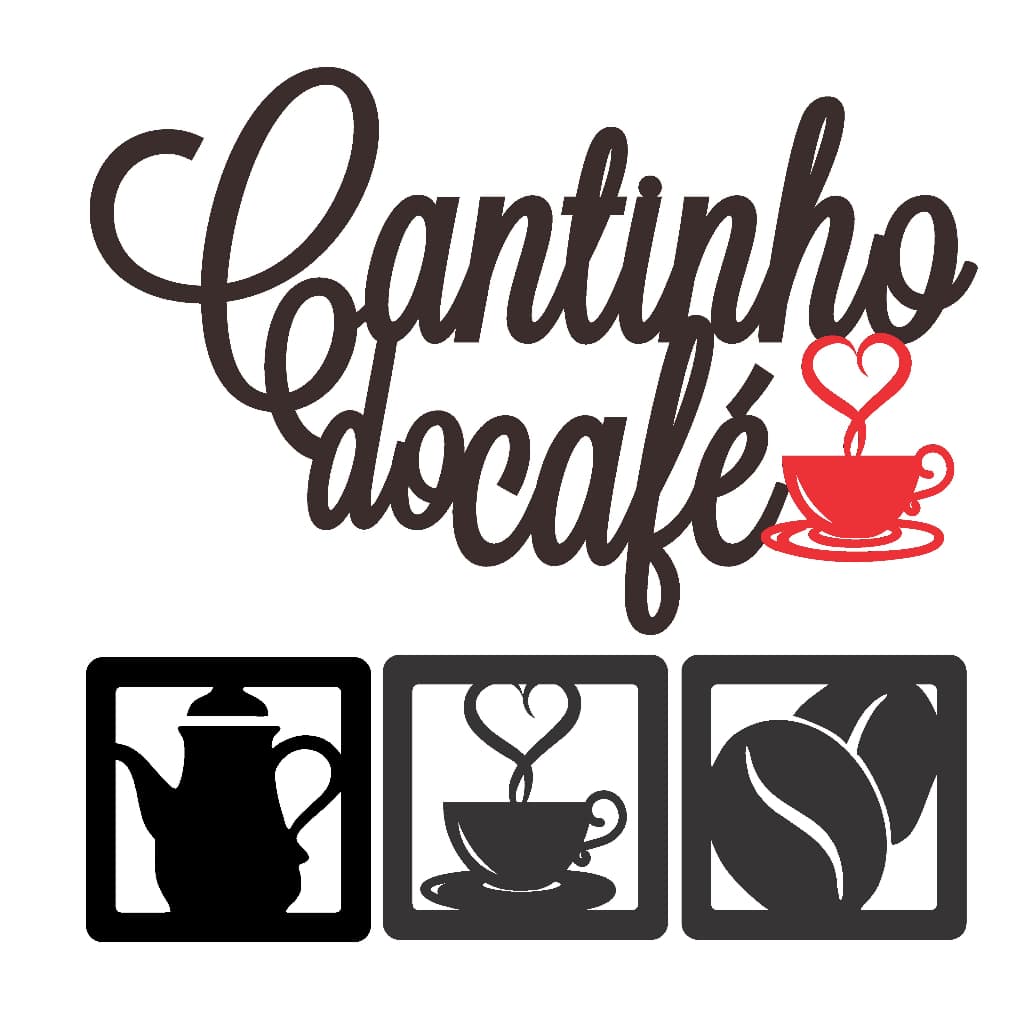 KIT CANTINHO DO CAFÉ 4 PEÇAS 30CM MDF PRETO E VERMELHO ALTO RELEVO