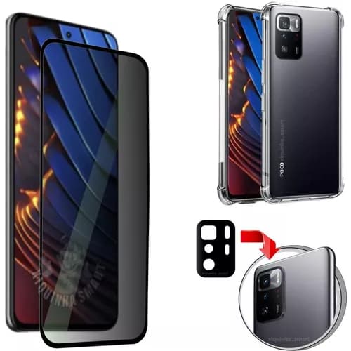 Kit Para Xiaomi Poco X3 GT Película Privacidade + Capa Capinha Anti Shock+Pelicula Camera 3D
