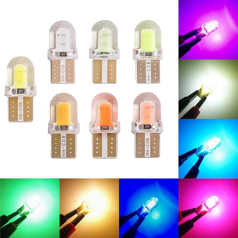 2/5x Lâmpada T10 Gel branco azul amarelo led Cob led de Alta Potência automotivo led de Sílica