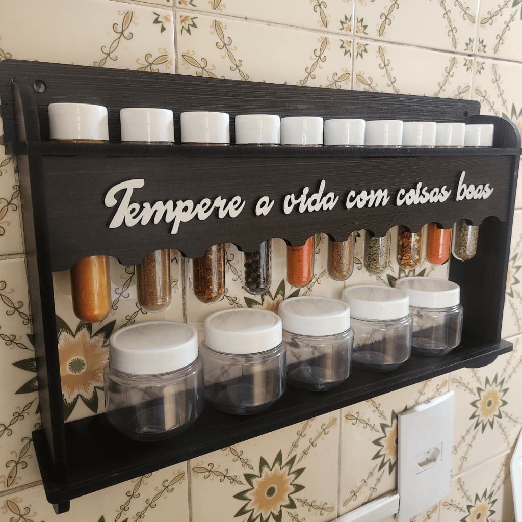 Porta Temperos e Condimentos Cozinha Kit 15 Potes de Temperos Mdf Luxo