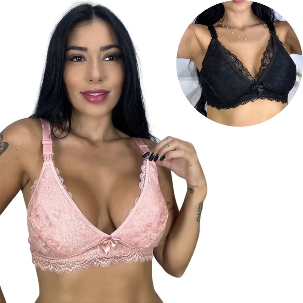 Kit 02 Sutiãs de Amamentação em Renda Reforçado Gestante Pós Parto.