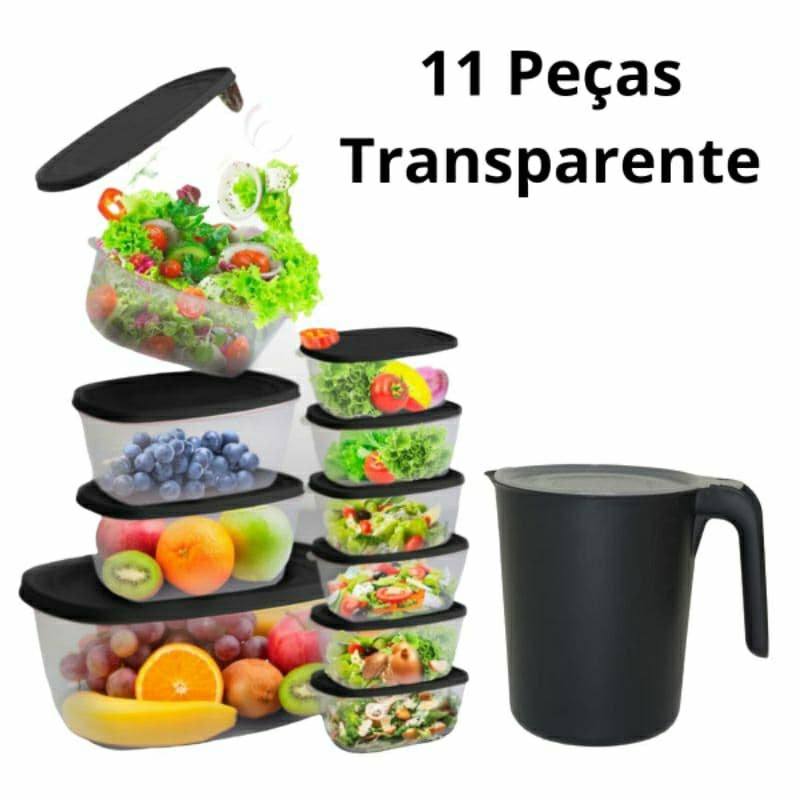 Pote Plástico Vasilha Organizadora com tampa Kit Para Cozinha 11 peças com Jarra de Suco